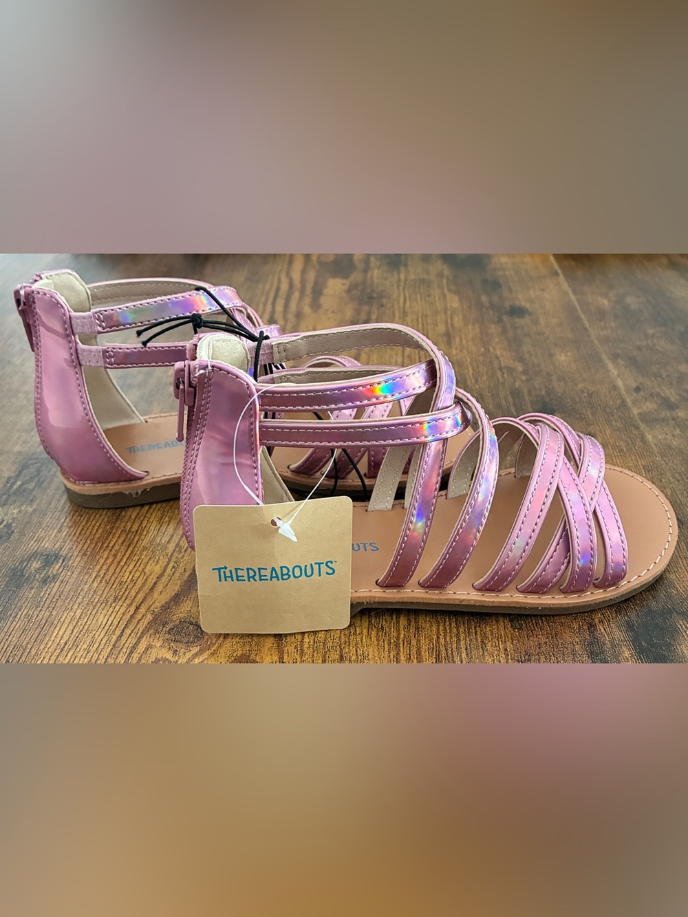 Girls' Pink Iridescent Strappy Sandals - Adjustable Ankle Strap